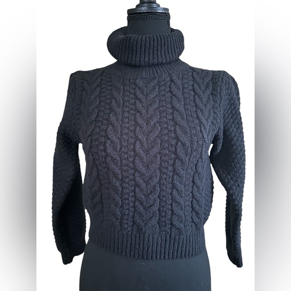 New Capitol Sweaters - New Capitol Knit Cropped Turtleneck Sweater Chunky Fisherman Dark Academia XS S